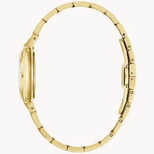Gold watch strap on a white background