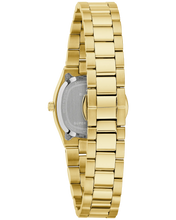 Load image into Gallery viewer, Back view of a gold toned watch with a white background
