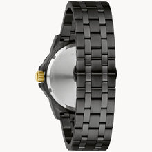 Load image into Gallery viewer, Black metal watch with gold accents on a white background
