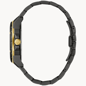 Black metal watch strap on a white background