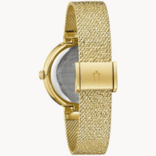 Load image into Gallery viewer, Gold watch with mesh band on a white background
