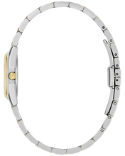 Load image into Gallery viewer, Silver watch with gold accents in profile on a white background

