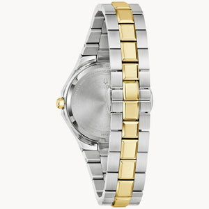 Two-tone silver and gold watch on a white background