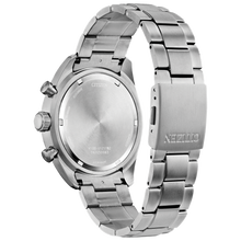 Load image into Gallery viewer, Silver watch with metal band on a white background
