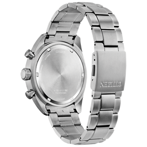 Silver watch with metal band on a white background
