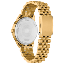 Load image into Gallery viewer, Gold Citizen watch with metal band on a white background
