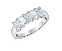Load image into Gallery viewer, White gold ring with five rectangular diamonds on a white background
