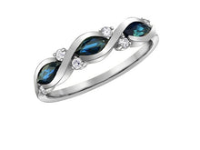 Load image into Gallery viewer, White Gold ring with blue gemstones on a white background
