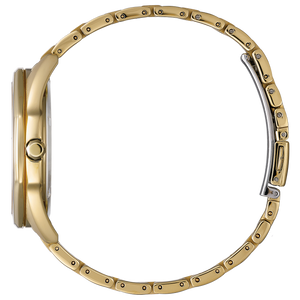 Gold watch case on a white background