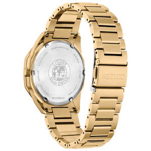 Gold Citizen watch with a detailed face on a white background