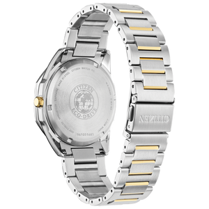 Silver and gold watch with Citizen logo on a white background