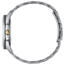 Load image into Gallery viewer, Close-up of a silver watch with a gold accent on a white background
