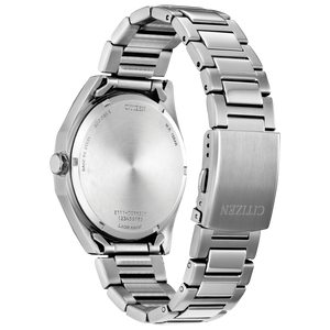 Silver watch with a metal band on a white background