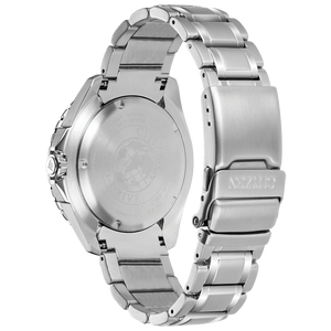 Silver watch with metal band on a white background