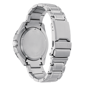 Silver watch with a detailed band on a white background