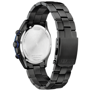 Black Citizen watch with metal band on a white background
