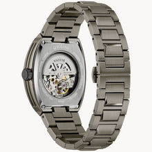 Load image into Gallery viewer, Gun colored watch with a detailed mechanical movement on a white background
