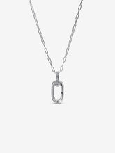 Load image into Gallery viewer, Silver necklace with a openable link pendant on a white background
