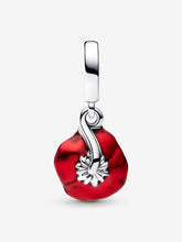Load image into Gallery viewer, Red teardrop-shaped pendant with silver design on a white background
