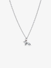 Load image into Gallery viewer, Silver necklace with a butterfly pendant on a white background
