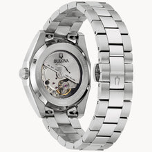 Load image into Gallery viewer, Silver Bulova watch with a detailed case back on a white background
