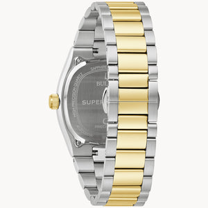Two-tone silver and gold watch on a white background