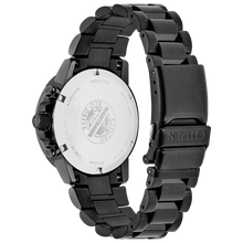 Load image into Gallery viewer, Black watch with a detailed back on a white background
