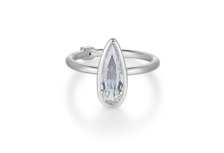 Bezel Set Pear Solitaire Ring in Silver Fifth Avenue Jewellers Kamloops BC