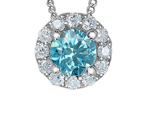 Blue Diamond Halo Necklace Fifth Avenue Jewellers