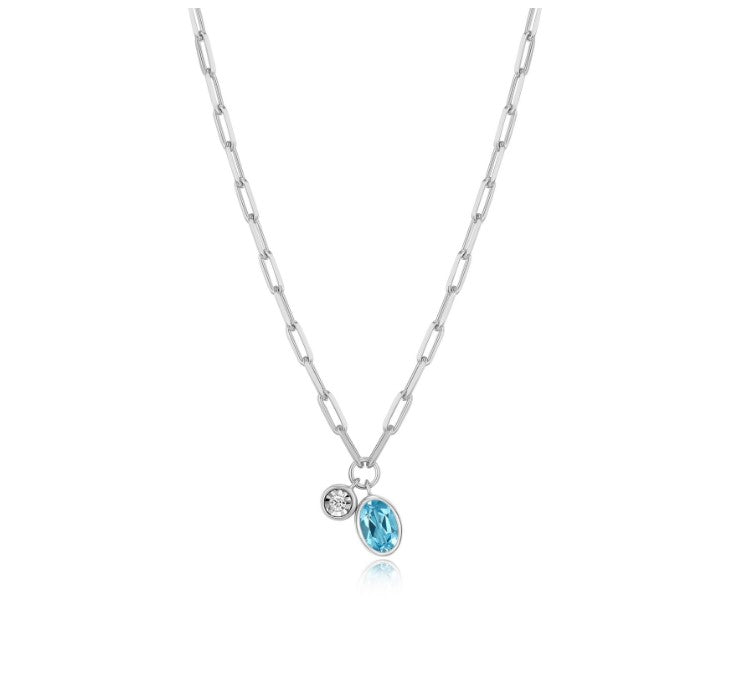 Blue Topaz and Diamond Paperclip Necklace Fifth Avenue Jewellers Kamloops BC