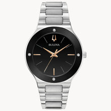 Load image into Gallery viewer, Bulova watch with black face and silver band on a white background Fifth Avenue Jewellers Kamloops BC
