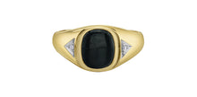 Load image into Gallery viewer, Gold ring with a black stone and diamond accents on a white background Fifth Avenue Jewellers Kamloops BC
