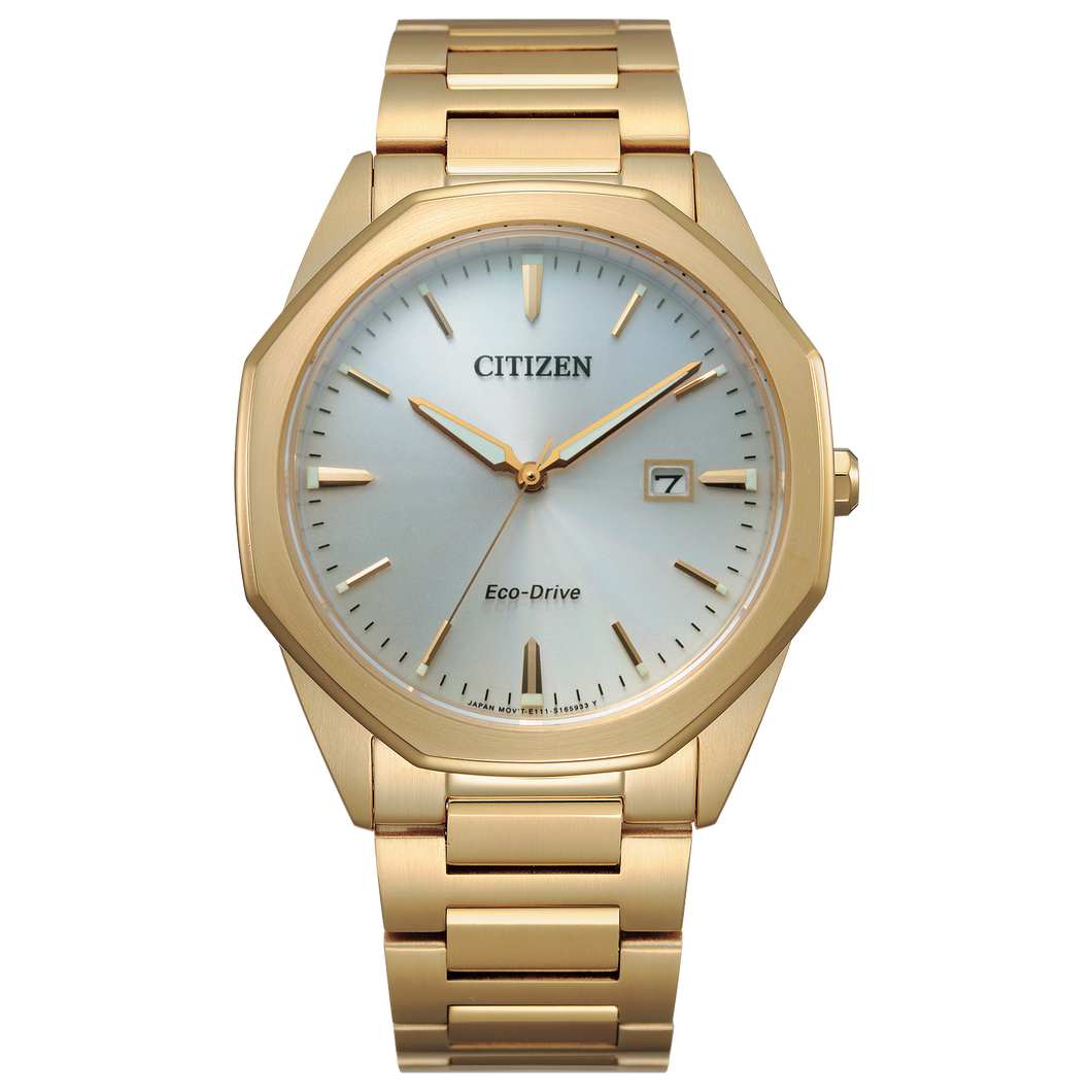 Gold Citizen watch with a white face on a white background Fifth Avenue Jewellers Kamloops BC
