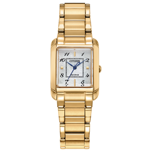 Gold wristwatch with a silver face on a white background Fifth Avenue jewellers Kamloops BC