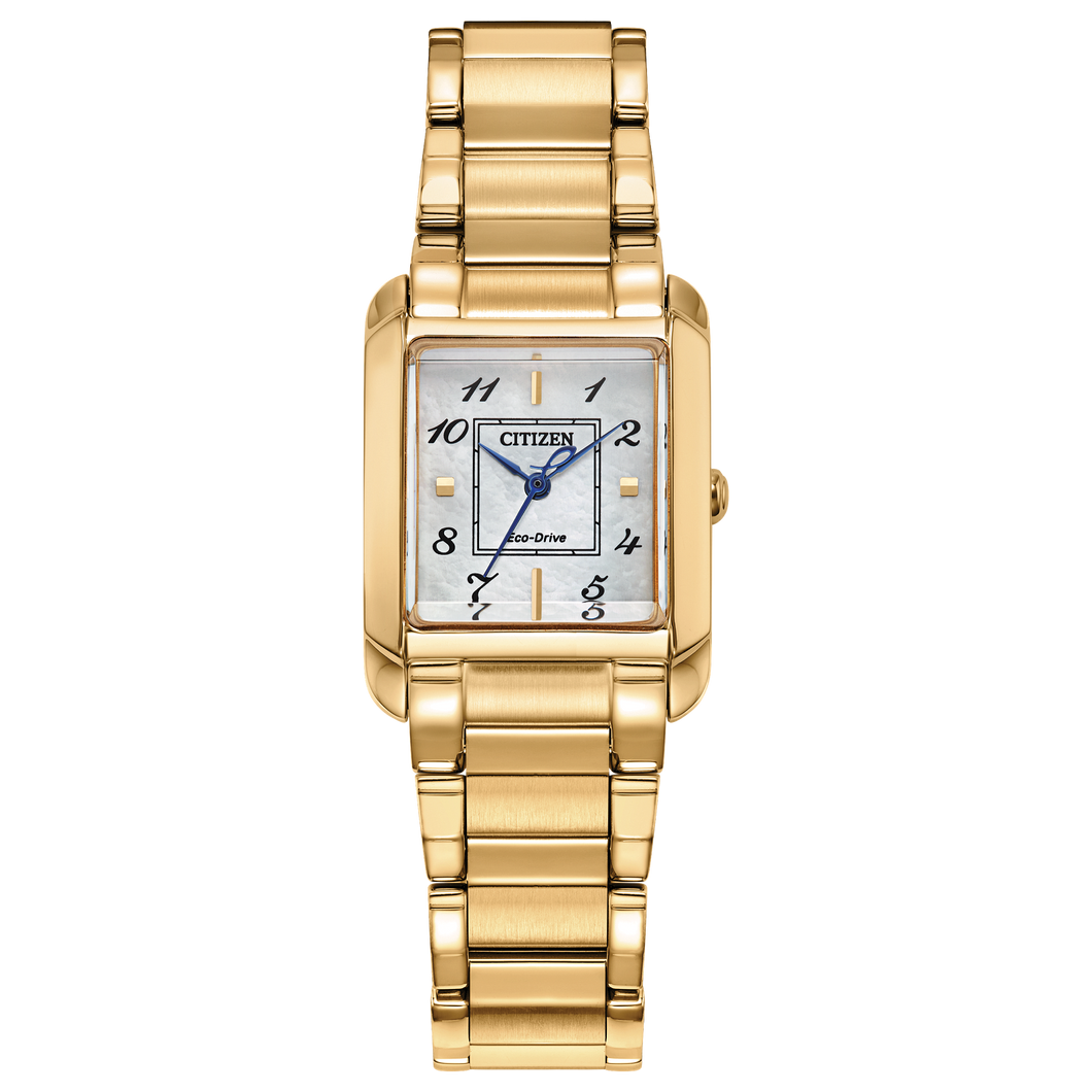 Gold wristwatch with a silver face on a white background Fifth Avenue jewellers Kamloops BC