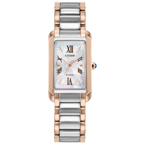 Two-tone Citizen watch with silver and rose gold band on a white background Fifth Avenue Jewellers Kamloops BC