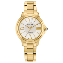 Load image into Gallery viewer, Gold Citizen watch with white face and Roman numerals on a white background Fifth Avenue Jewellers Kamloops BC
