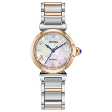 Load image into Gallery viewer, Two-tone Citizen watch with silver and rose gold band on a white background Fifth Avenue Jewellers Kamloops BC
