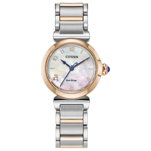 Two-tone Citizen watch with silver and rose gold band on a white background Fifth Avenue Jewellers Kamloops BC