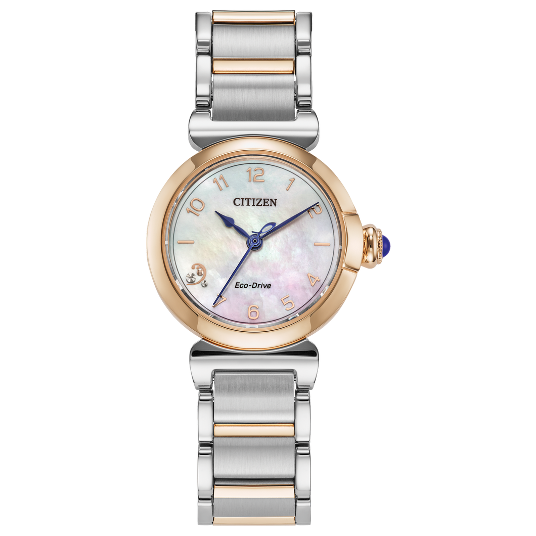 Two-tone Citizen watch with silver and rose gold band on a white background Fifth Avenue Jewellers Kamloops BC