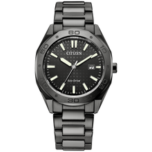 Load image into Gallery viewer, Black Citizen watch with a metallic band on a white background Fifth Avenue Jewellers Kamloops BC
