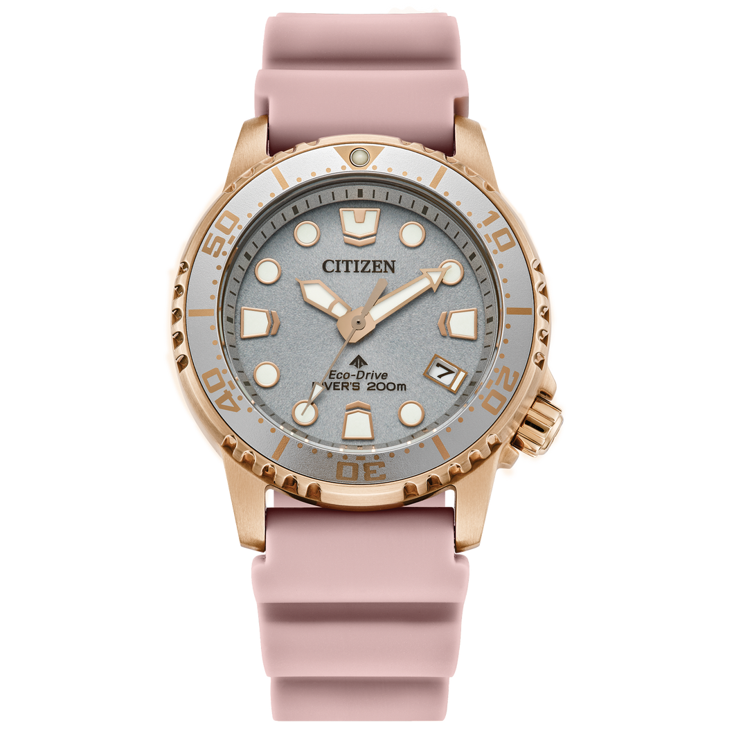 Citizen watch with pink strap and rose gold case on white background Fifth Avenue Jewellers Kamloops BC