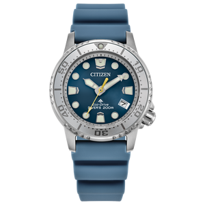 Blue watch with silver case and blue strap on a white background Fifth Avenue Jewellers Kamloops BC