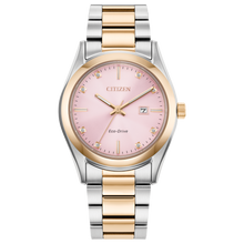 Load image into Gallery viewer, Two-tone Citizen watch with pink dial on a white background Fifth Avenue Jewellers Kamloops BC
