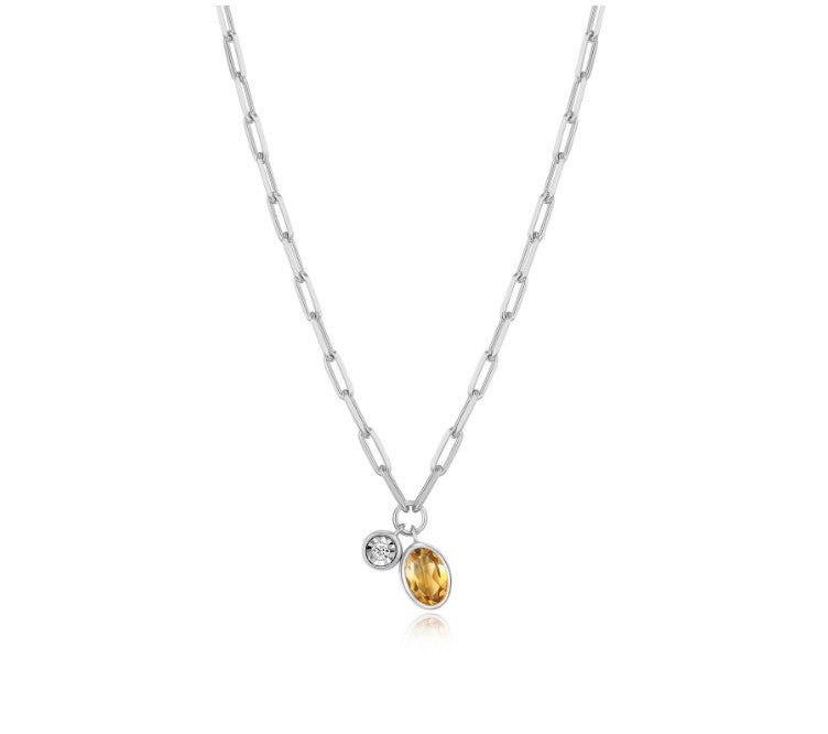 Citrine & Diamond Paperclip Necklace