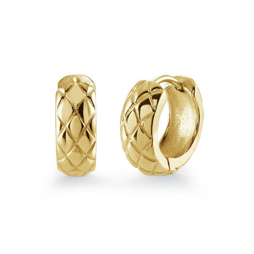 Criss-cross Cut Huggie Earrings Gold Ion Plated Stainless Steel Fifth Avenue Jewellers Kamloops BC