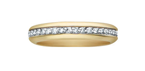 Gold ring with diamond accents on a white background 4mm wide Fifth Avenue Jewellers Kamloops BC