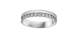 white gold ring with small diamonds on a white background