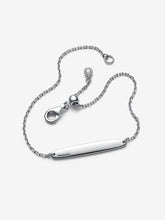 Load image into Gallery viewer, Silver bracelet with a nameplate on a white background
