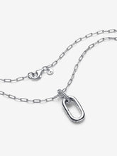 Load image into Gallery viewer, Silver necklace with a clasp on a white background
